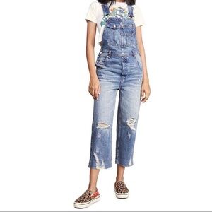 Free People Baggy Cropped Distressed Overalls